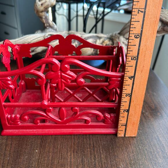 Vintage cast-iron red enamel flatware or desk caddy organizer - Picture 8 of 9